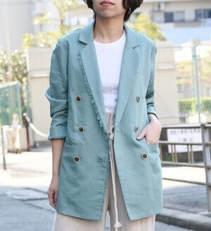 Eimee Law フリンジ半裏パイピングリネンWジャケット