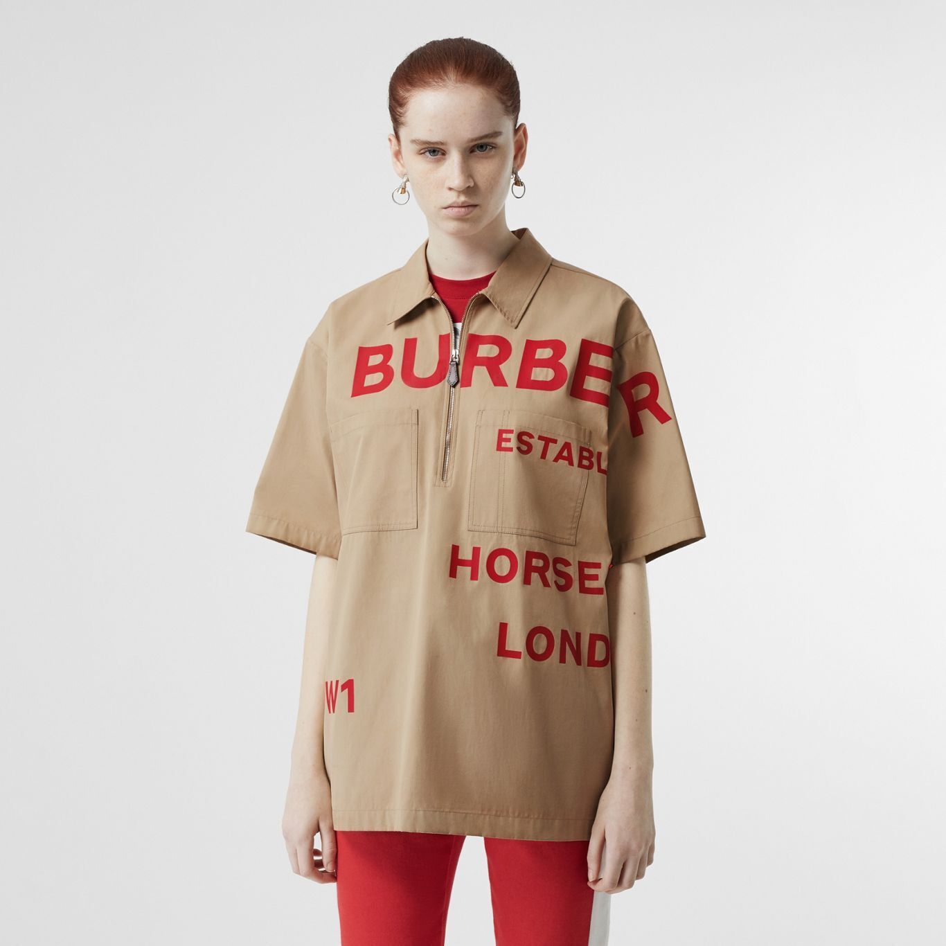 BURBERRY ショートスリーブ ホースフェリープリント コットンシャツ