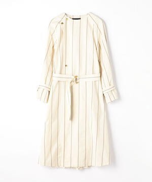 MACPHEE コットンリネンストライプ ベルテッドノーカラーコート
