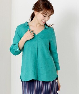 MEW’S REFINED CLOTHES 洗えるフレンチリネンスキッパーシャツ7分