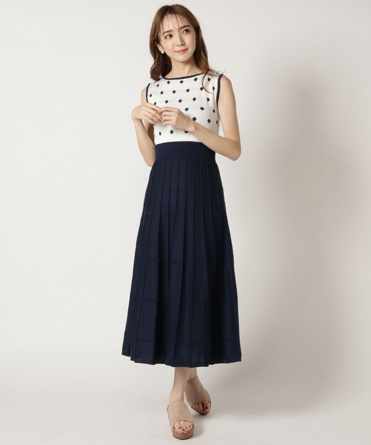 And Couture ドット柄切替ニットワンピース