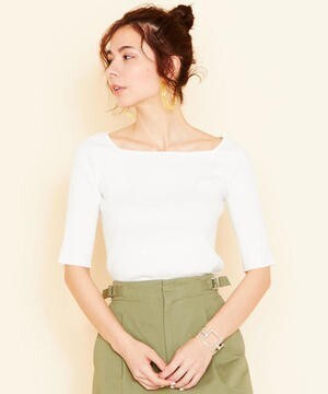 BEAUTY&YOUTH UNITED ARROWS リブスクエアネック5分袖ニットプルオーバー