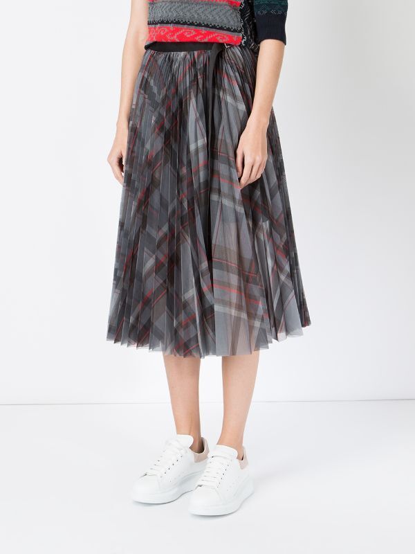 sacai checked pleated skirt