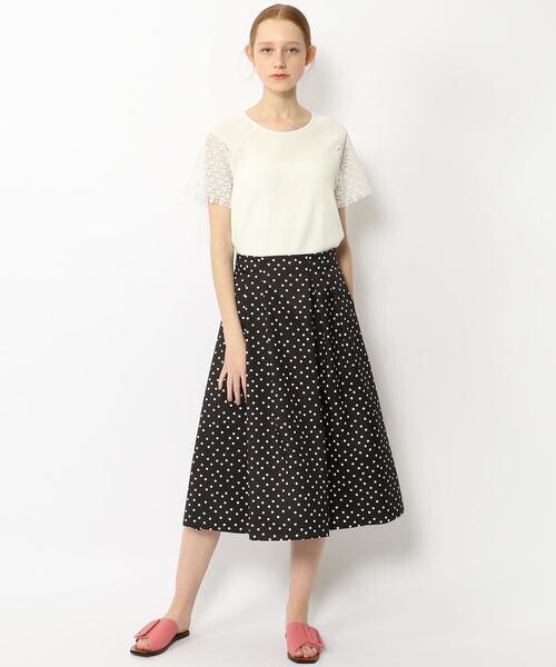 Ballsey ポリエステルドットプリント ランダムタックスカート