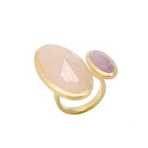 STELLAR HOLLYWOOD ANTIQUE GEMSTONE オーバルダブルストーンリング(ローズクオーツｂ) | STELLAR HOLLYWOOD