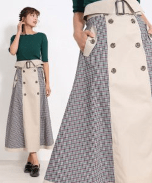 RACEA フロントボタンチェックコンビマキシスカート