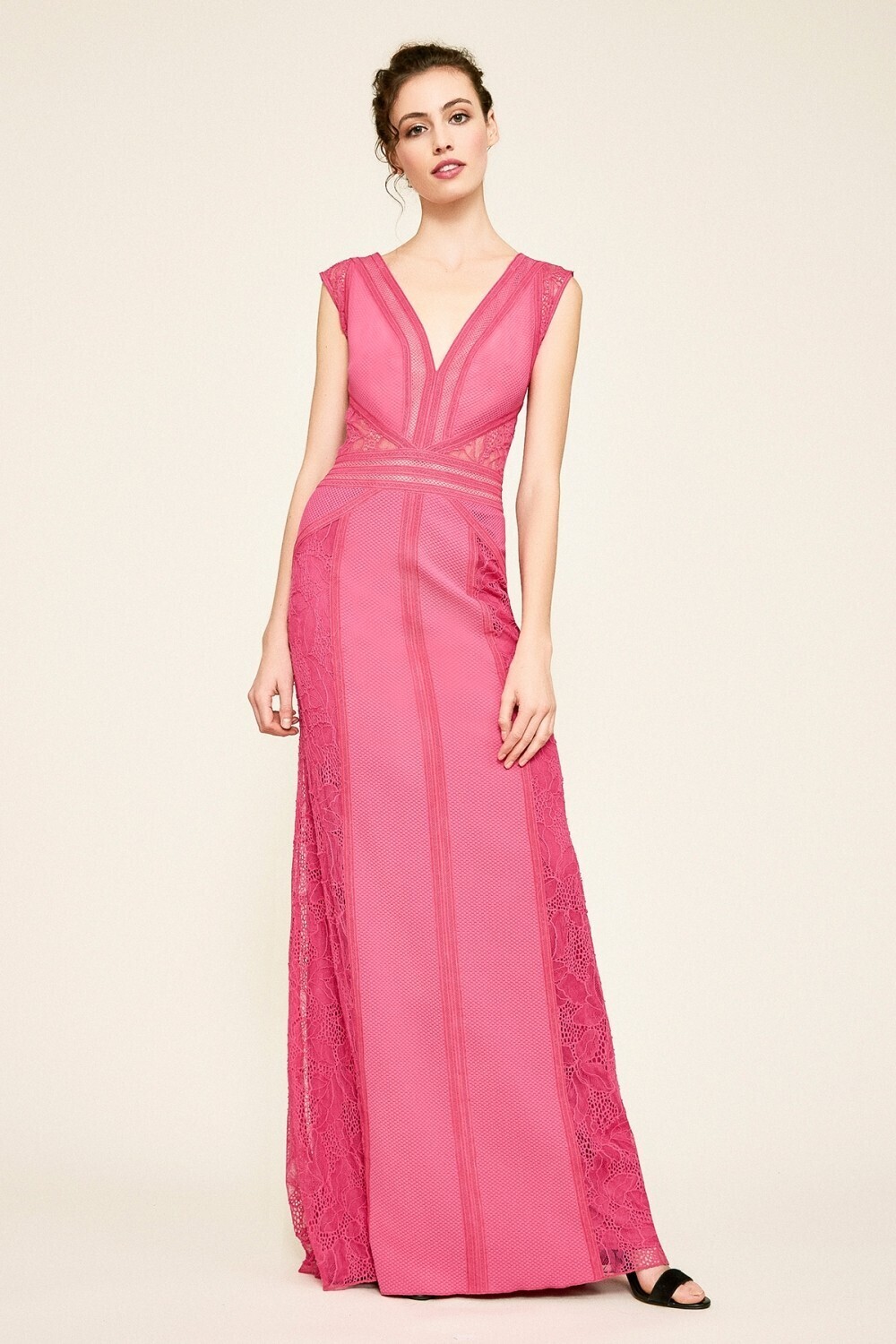 TADASHI SHOJI ピンク ニット×レース ロングドレス