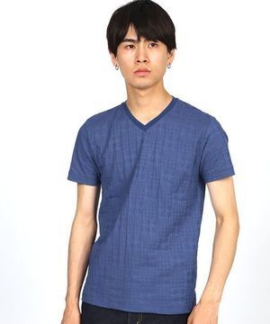 LANVIN en Bleu 千鳥格子柄 VネックTシャツ