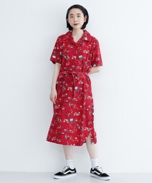 merlot 「コーヒー農園の人々」柄シャツワンピース