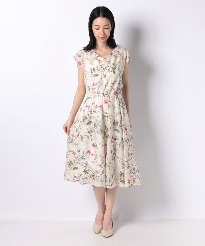 Debut de Fiore リーフフワラープリントフレンチワンピース