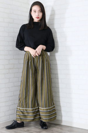 &g’aime ストライプ切替ワイドパンツ