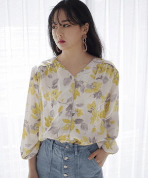 LADYMADE Mellow Flowerパイピングシャツ