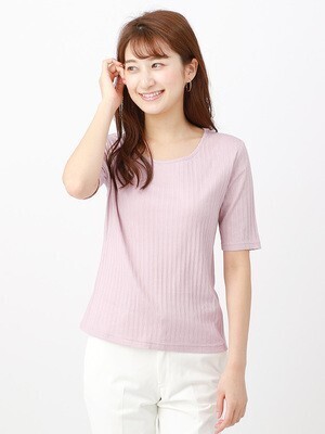 THE SUIT COMPANY 【Littlechic】パターンメッシュ5分袖クルーネックプルオーバー