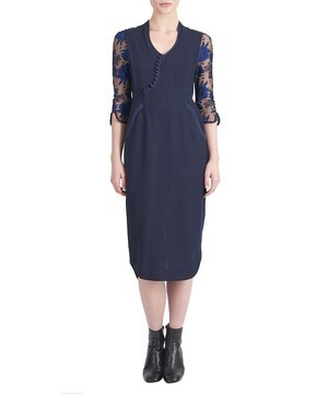 Mame Kurogouchi LACE SLEEVES I-LINE DRESS