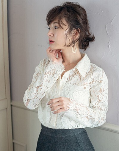 Cherie Mona スカラップレースシャツ