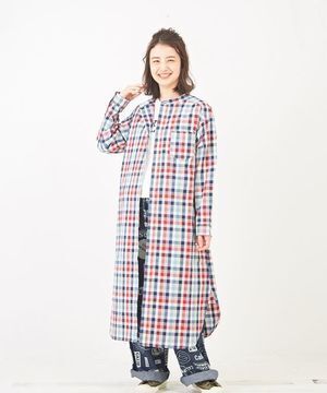 CUBE SUGAR 綿麻先染め 柄バンドカラーワンピース