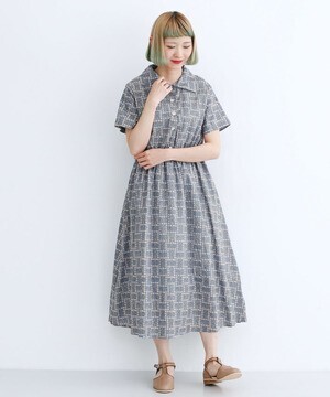 merlot 花柄レトロシャツワンピース