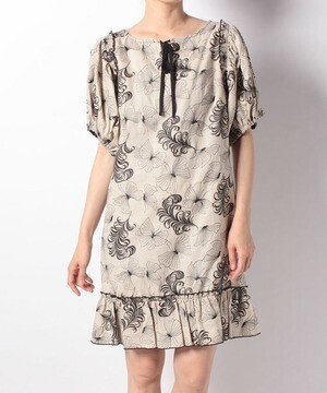 ANNA SUI BUTTERFLY FEATHER EMBROIDERED LINEN ドレス