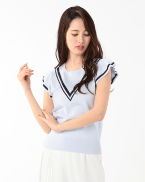 LAISSE PASSE ラインヨークフリルニット