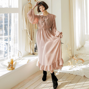 MERONGSHOP フリルプリーツロングワンピース