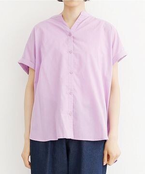 merlot バックギャザーコットンスキッパーブラウス