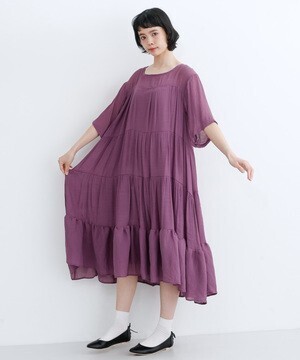 merlot シアーティアードワンピース