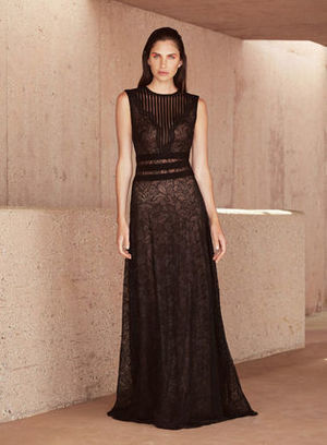 TADASHI SHOJI シャーストライプ付コードレースドレス