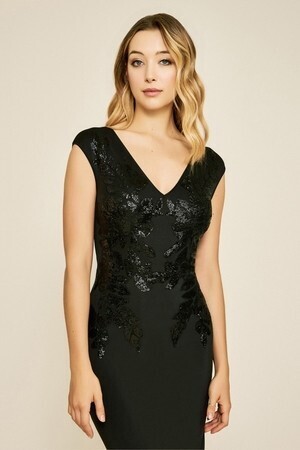 TADASHI SHOJI ブラック Vネック スパンコールタイトドレス