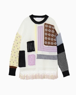 Mame Kurogouchi Patchwork Knit Pullover - white