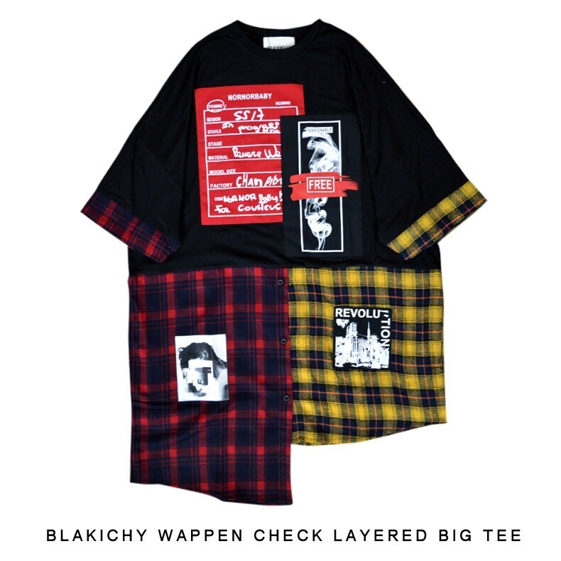 KINGLYMASK BLAKICHY ワッペン チェック レイヤード ビッグ Tシャツ