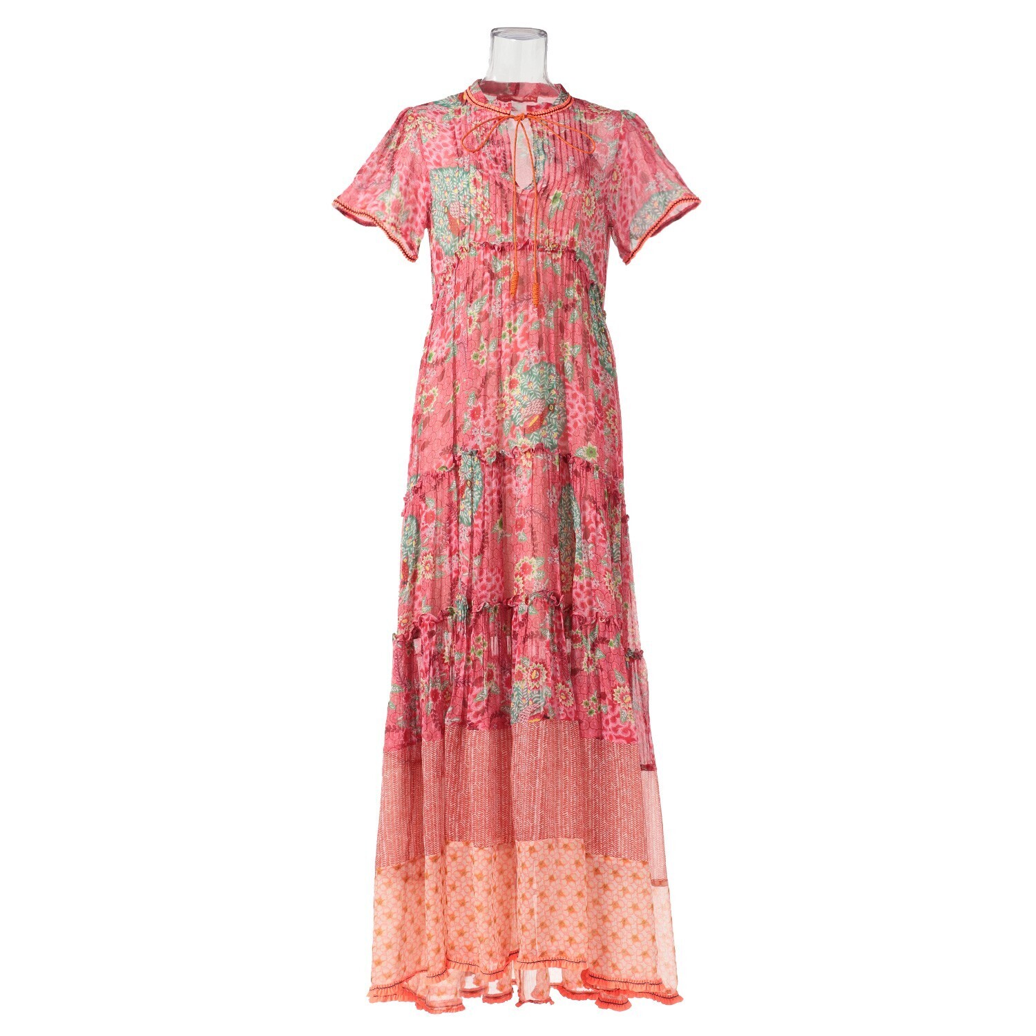 VIVIENNE TAM BATIK PEACOCK PRINTED ON CRINKLE CHIFFON MAXI DRESS