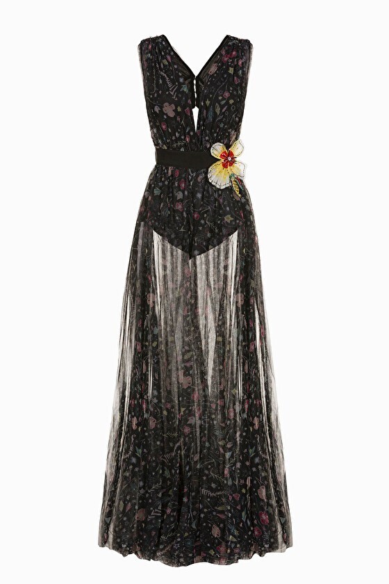 ELISABETTA FRANCHI Long dress with floral print