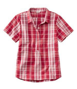 L.L.Bean Textured Cotton Popover Shirt, Short-Sleeve Plaid