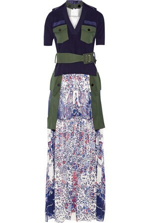 sacai Paneled cotton, twill and chiffon maxi dress&amp;nbsp;|&amp;nbsp;NET-A-PORTER.COM
