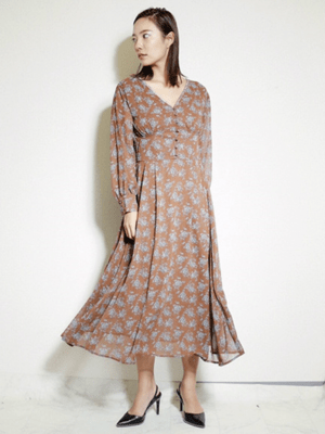 LADYMADE バイカラーVネックシアーフラワーワンピ