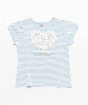 motherways ガールズ プチパレ フラワーハート ボーダー 半袖Tシャツ
