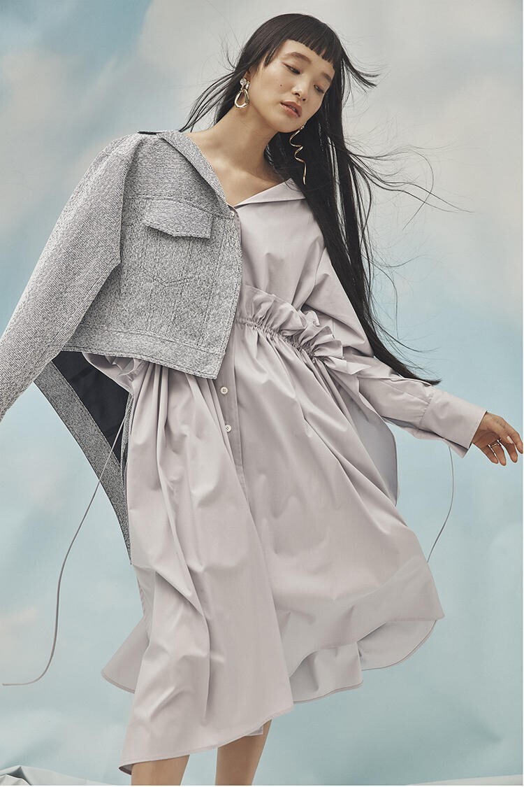 ADEAM Ruched Parachute Shirt Dress