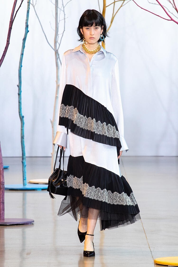 ADEAM Frost Blue Pleated Lace Skirt