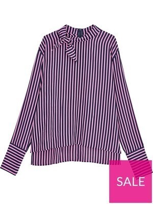 HUGO BOSS Cilena Stripe Tie Neck Blouse - Pink