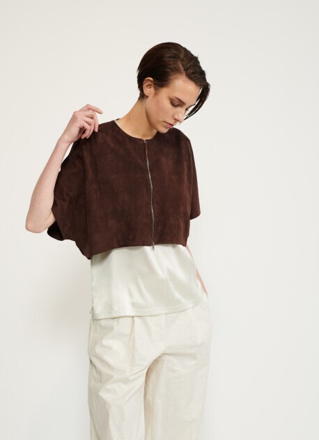 FABIANA FILIPPI SUEDE LEATHER CLOAK, AVIATOR COCOA