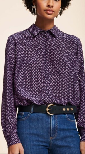 TARA JARMON FLOWER PRINTED SILK MIDNIGHT BLUE AND PINK SHIRT