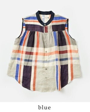 MANON linen BIC check no sleeve shirt