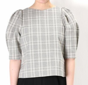 GREED Cotton Over Plaid Puff Sleeves Blouse in Other