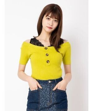 CECIL McBEE 肩レースリブニット
