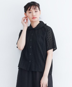 merlot カットワークブラウス