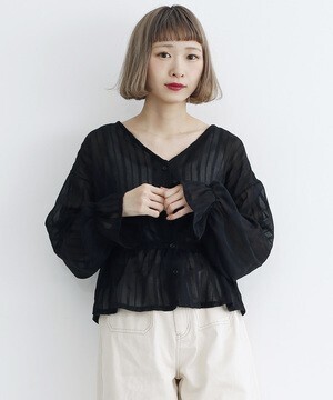 merlot ２wayストライプぺプラムブラウス