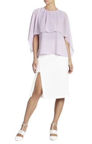BCBG MAXAZRIA JEANNE PLEATED CHIFFON OVERLAY TOP