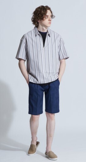 ABAHOUSE タイプライターストライプハーフZIPシャツ