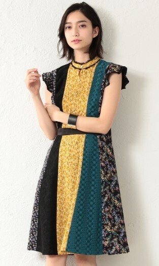 GUILD PRIME WOMEN フラワーブロッキングドレス