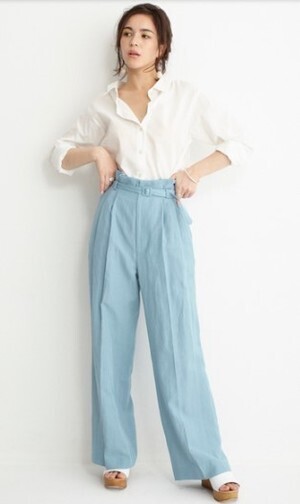 DRWCYS 綿麻ベルト付きパンツ